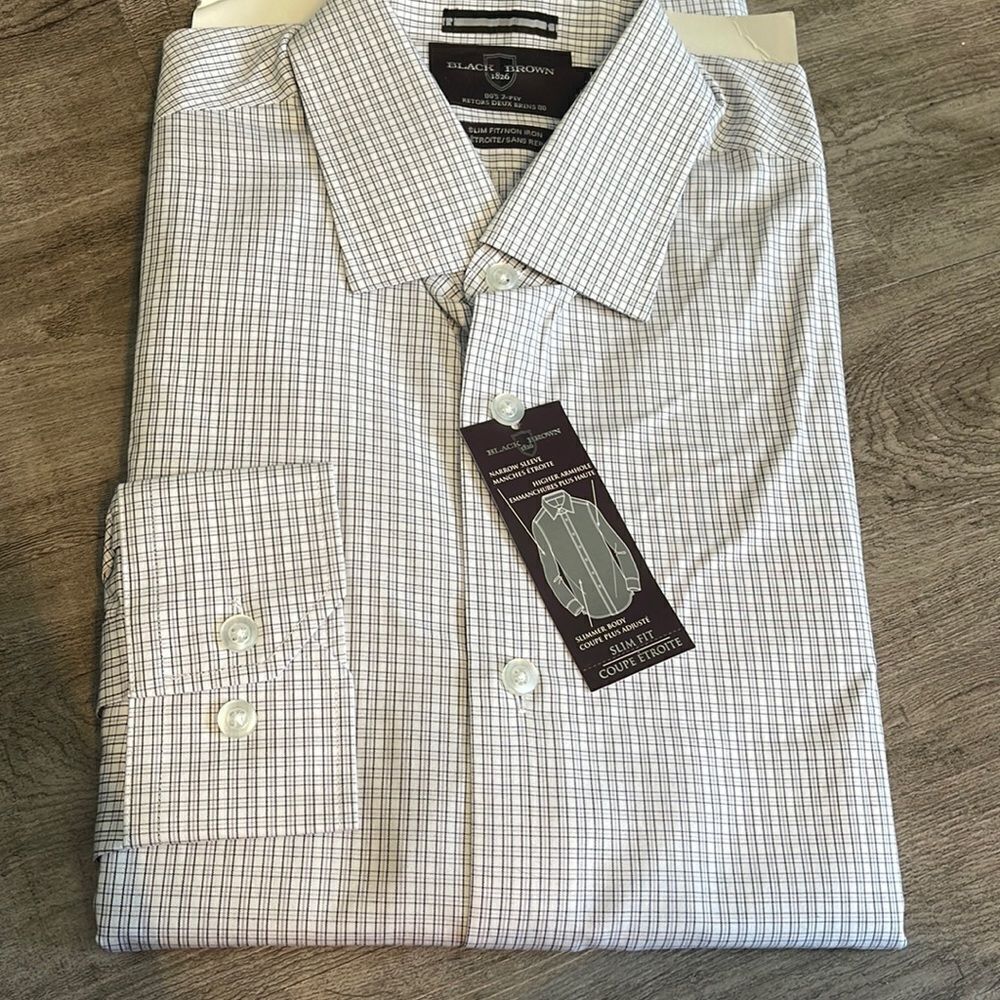 Black Brown Slim Fit Non Iron Dress Shirt NEW